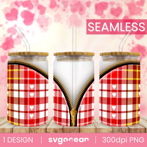 Valentine Zipper Design Glass Can Wrap Sublimation - svgocean