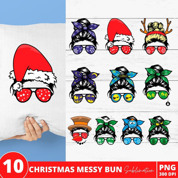 Christmas Messy Bun Sublimation Bundle - Svg Ocean