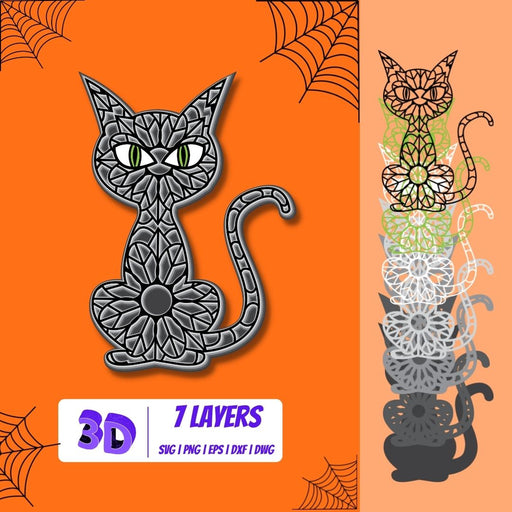 3D Black cat SVG Cut File