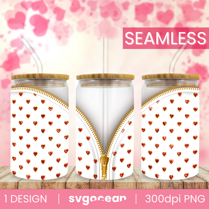 Valentines Zipper Design Glass Can Wrap Sublimation - svgocean