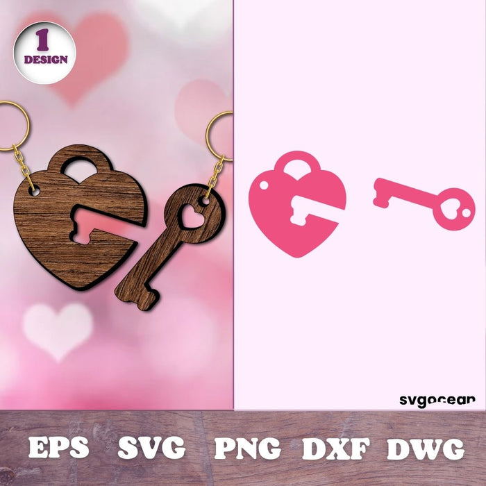 Heart and Key Couple Keychain Laser Cut - svgocean
