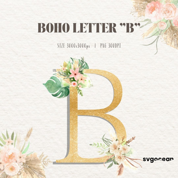 Boho Flower Letter B - Svg Ocean