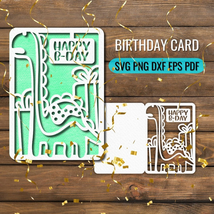Dinosaur Birthday Card Papercut SVG - Svg Ocean