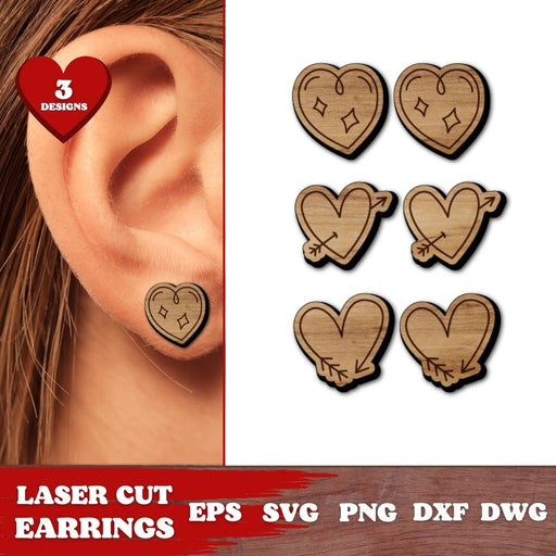 Valentines Day Wooden Laser Cut Earrings - svgocean