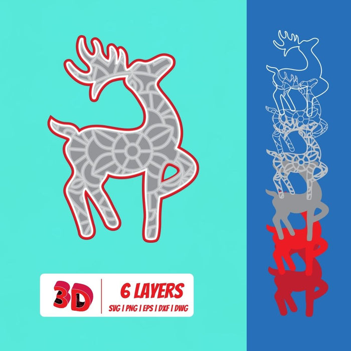 Christmas Deer 3 3D Layered SVG Cut File - Svg Ocean