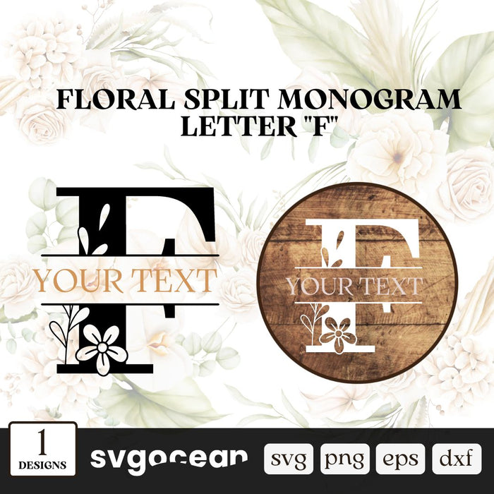Flower Split Monogram Svg, Flower Svg, Monogram Svg, Rose Decor Svg