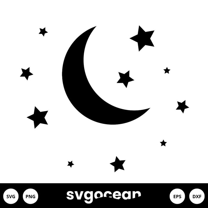 Moon And Two Stars Vector SVG Icon - SVG Repo