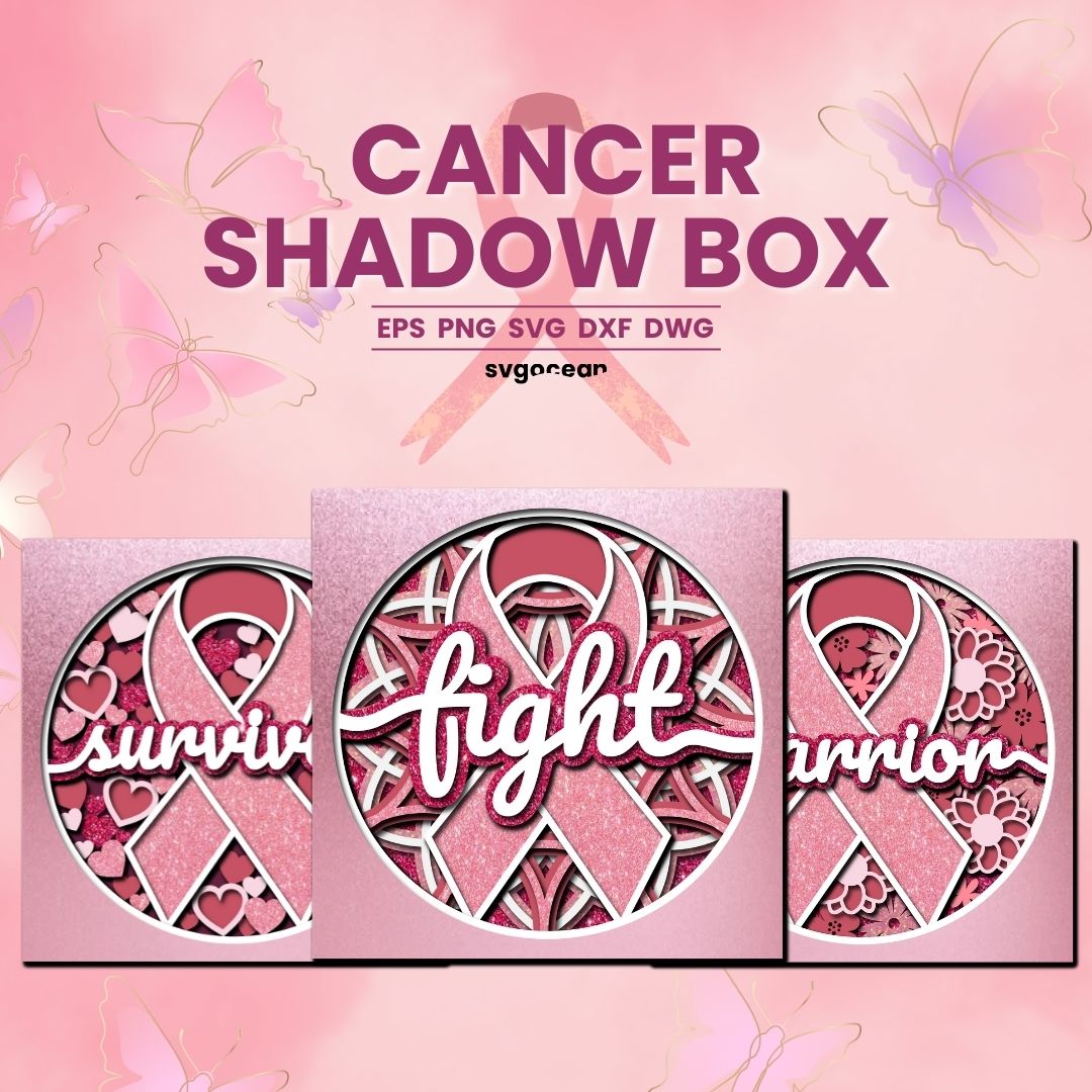 Cancer Shadow Box Breast Cancer Layered Shadowbox vector for instant download - Svg Ocean ...
