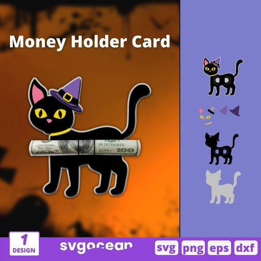 Black Cat Money Holder Card Svg - Svg Ocean
