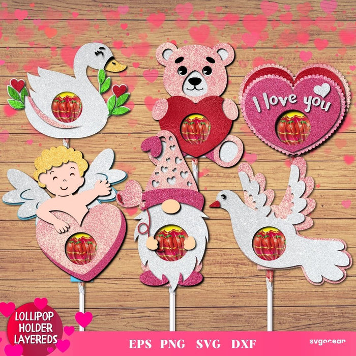 3D Valentines Lollipop Holders SVG Bundle - svgocean