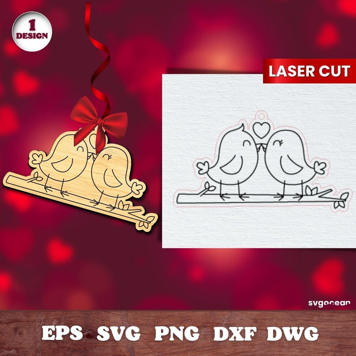 Valentines Bird Gift Tags Laser Cut File - svgocean