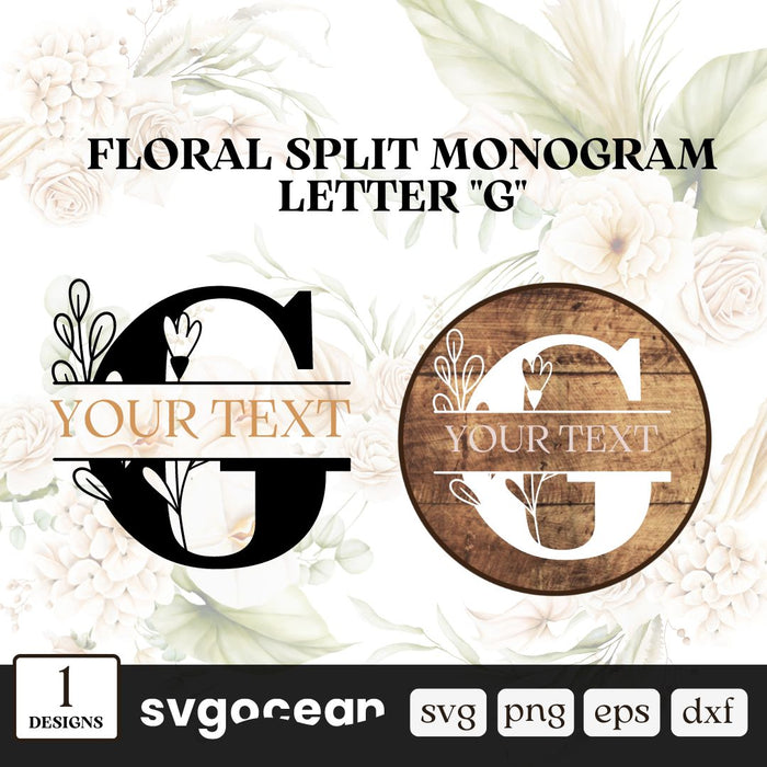Letter G Floral Split Monogram SVG