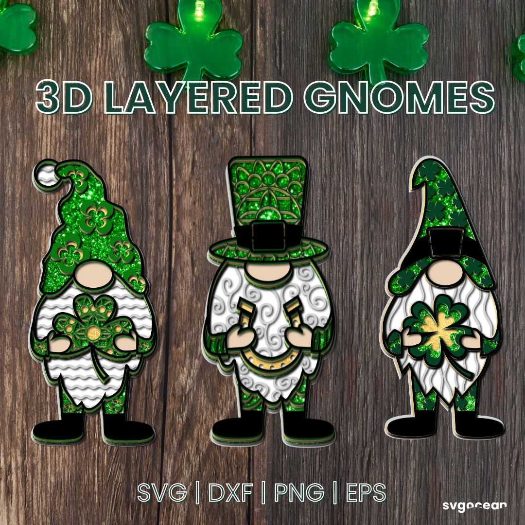 3D Patrick's Day Gnome SVG Bundle vector for instant download - Svg ...