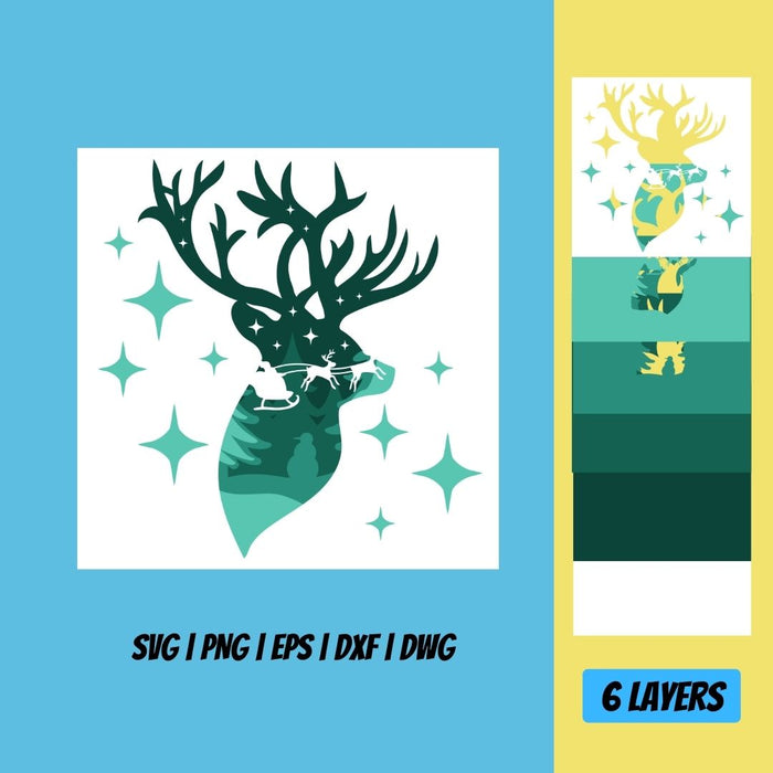 Christmas Deer Shadow Box 3D Layered SVG Cut File - Svg Ocean
