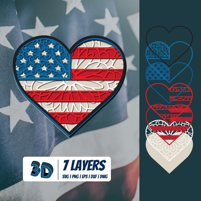 FREE 3D Patriotic Heart SVG - Svg Ocean