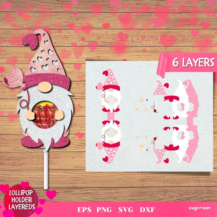 Gnome Valentine Lollipop Holder SVG - svgocean
