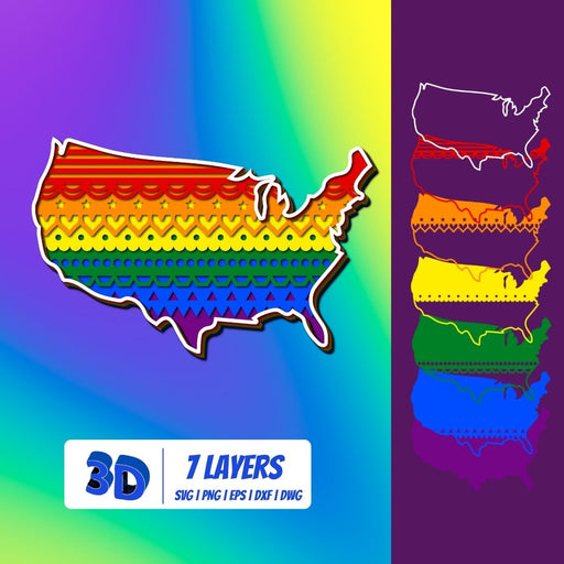 3D Pride Map of USA SVG - Svg Ocean