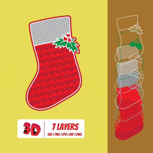 Christmas Socks 2 3D Layered SVG Cut File - Svg Ocean