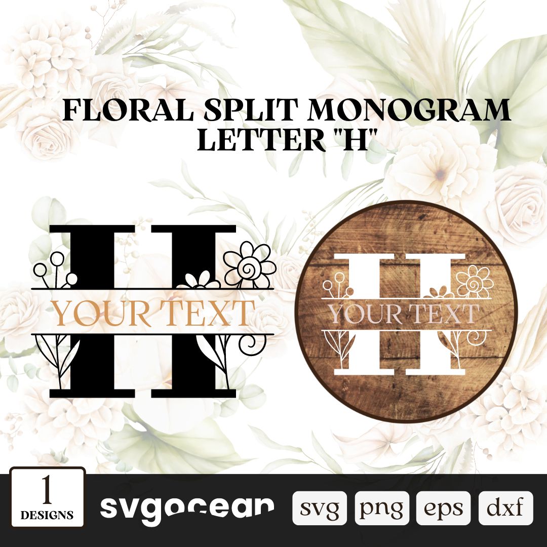 Floral Split Monogram Letter H SVG vector for instant download - Svg ...