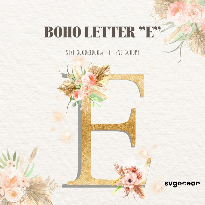 Boho Floral Letters Watercolor Clipart Bundle - Svg Ocean