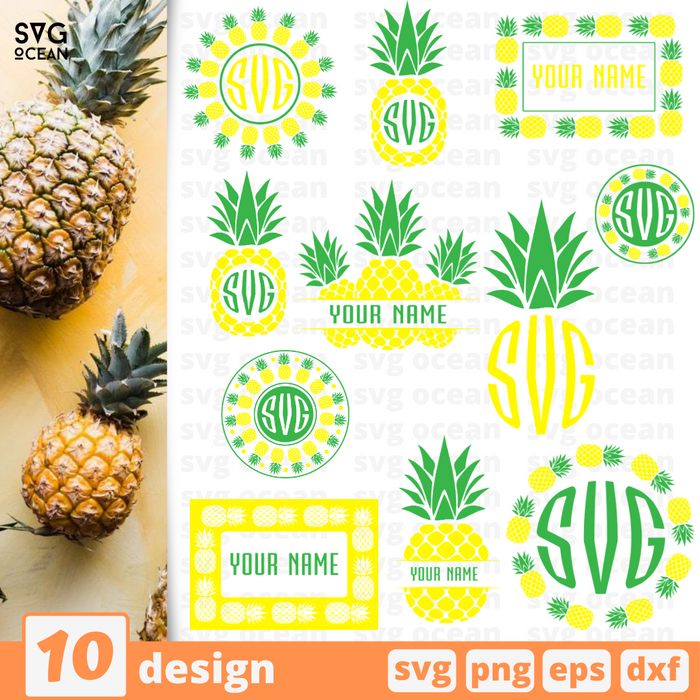 Monogram frames pineapple SVG vector bundle - Svg Ocean