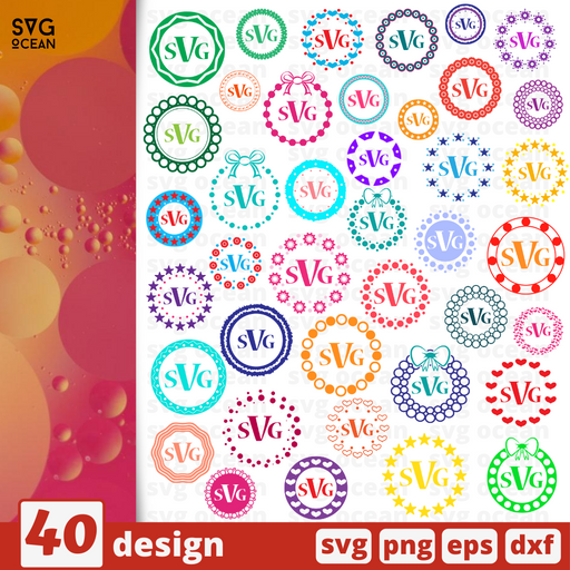 Monogram frames circles SVG vector bundle - Svg Ocean