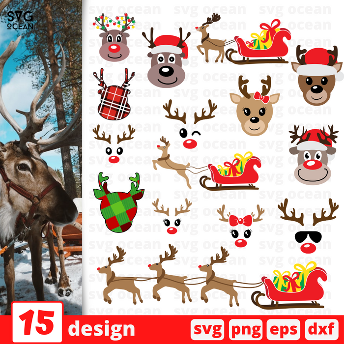 Christmas reindeer SVG bundle - Svg Ocean