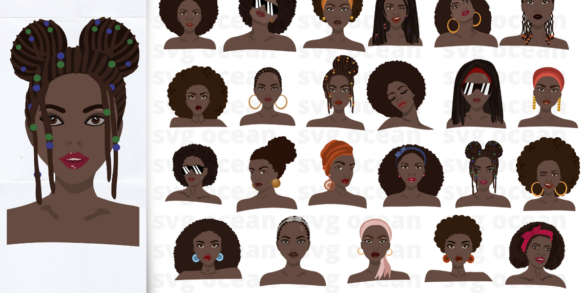 Afro woman SVG bundle vector for instant download - Svg Ocean — svgocean