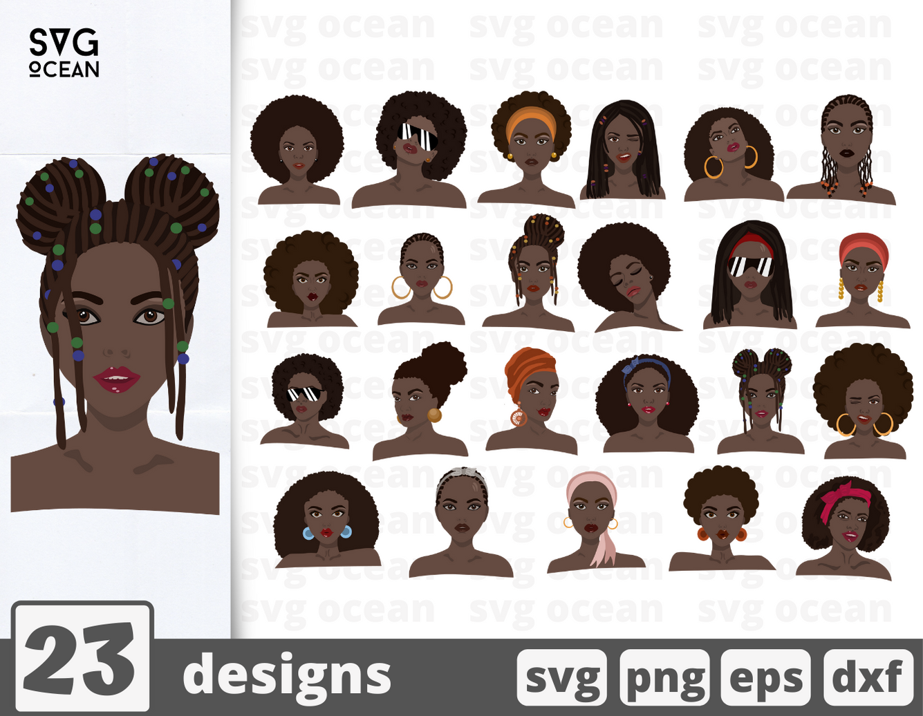 Afro woman SVG bundle vector for instant download - Svg Ocean — svgocean