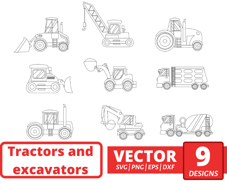 Tractors and excavators outline svg